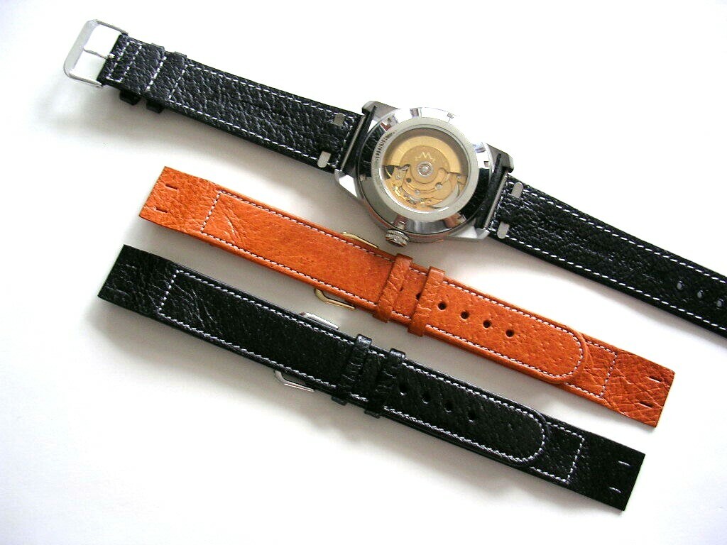 18mm XL Black Open End Genuine Pigskin watch band for Wire Lug watches IW SUISSE