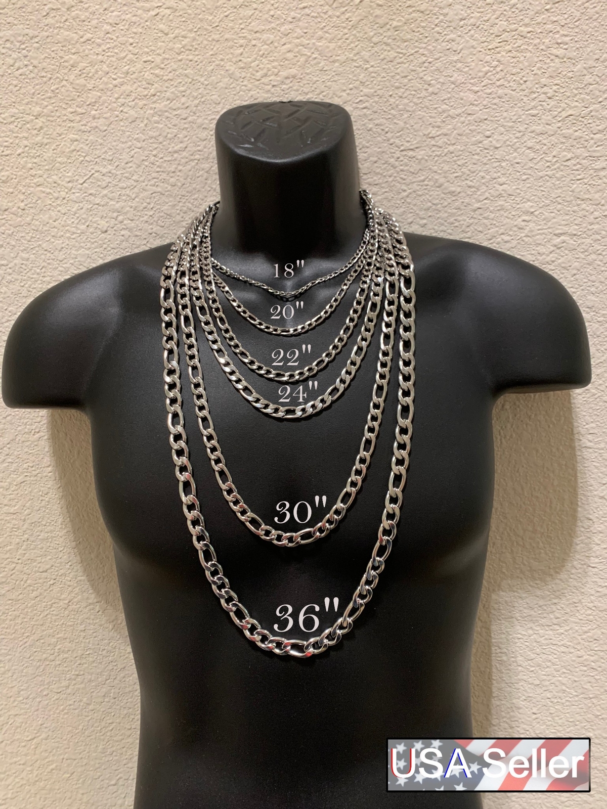 SILVER STAINLESS STEEL FIGARO 16″-36″ MEN WOMEN 3/4/5/7/9/10/12MM CHAIN NECKLACE