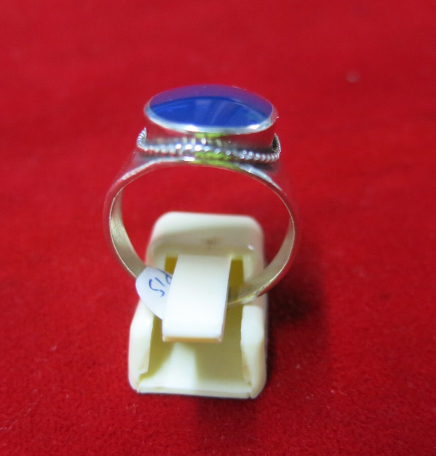 Egyptian 925 Sterling Silver Blue Agate Ring Unique Design Size 9.5
