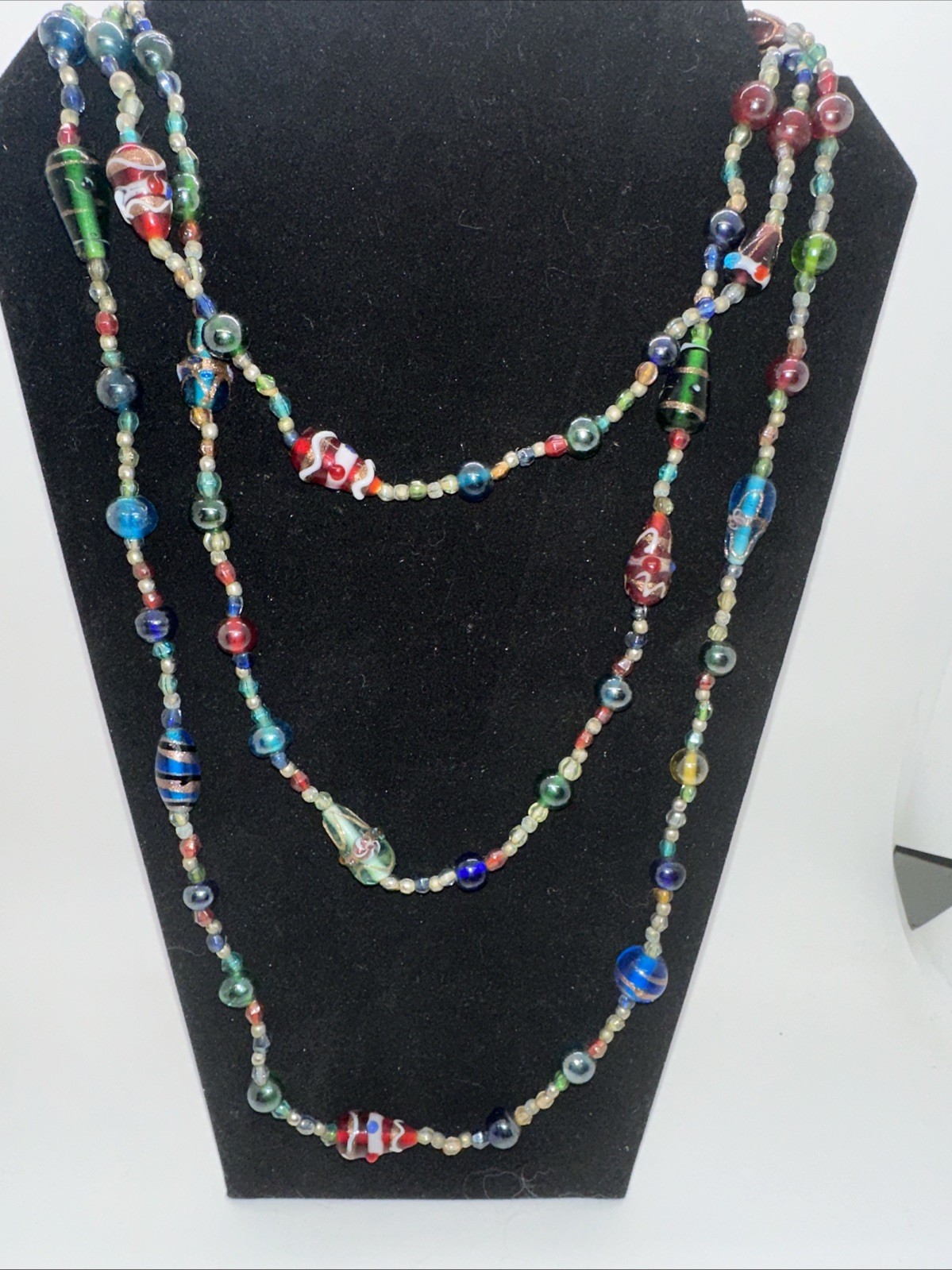 HANDCRAFTED Art Glass Seed Bead TWIST WRAP NECKLACE Multi Color EXTRA LONG 72”