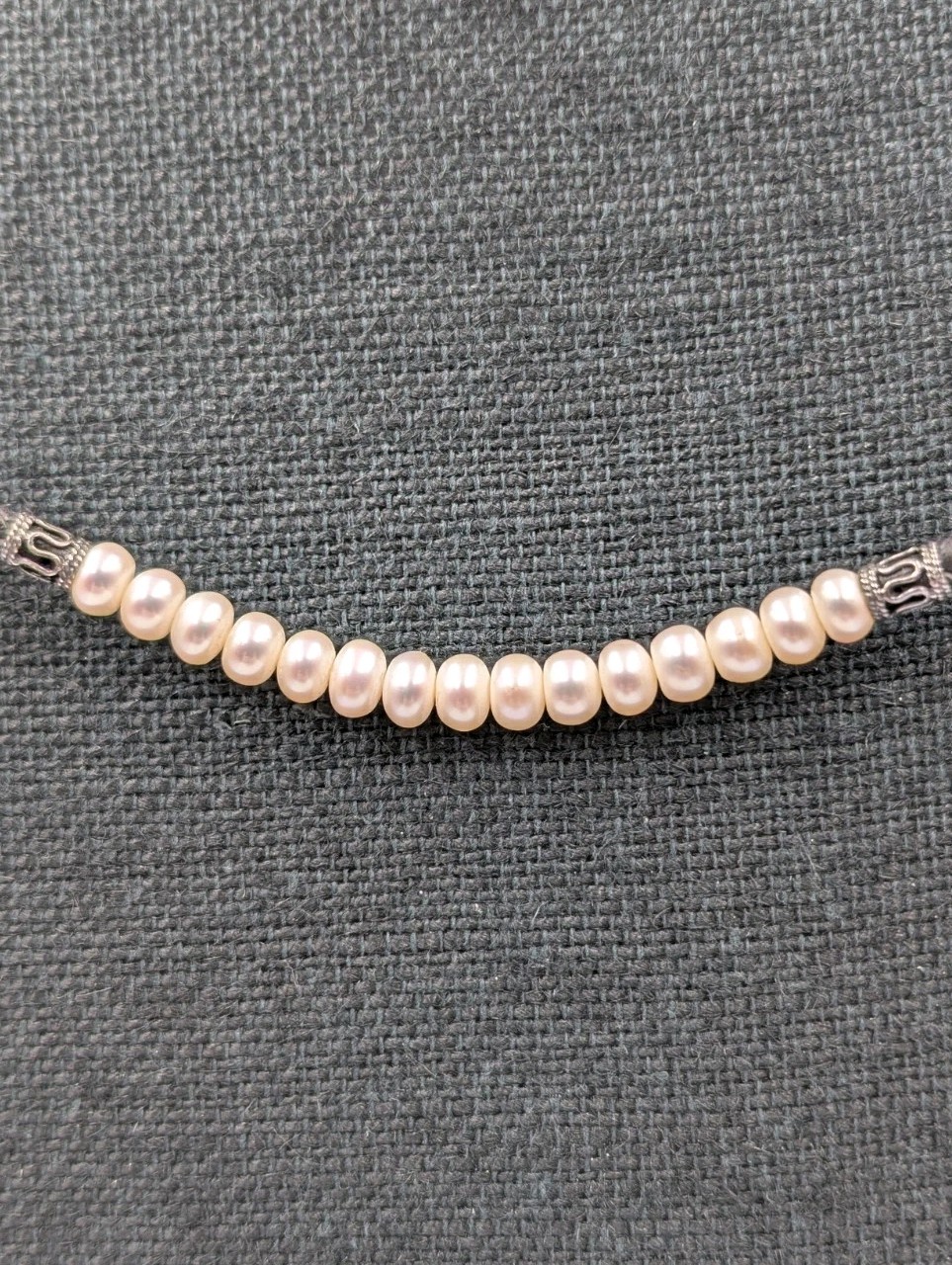 Imperial World Inc. Vtg Sterling Silver Freshwater Pearls Black Leather Necklace