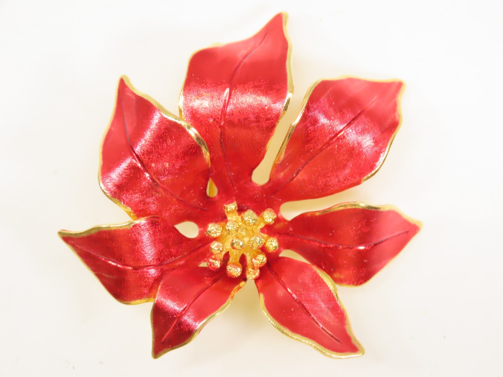 Signed Cerrito Poinsettia Christmas Brooch Enamel Gold Tone Gorgeous D2858