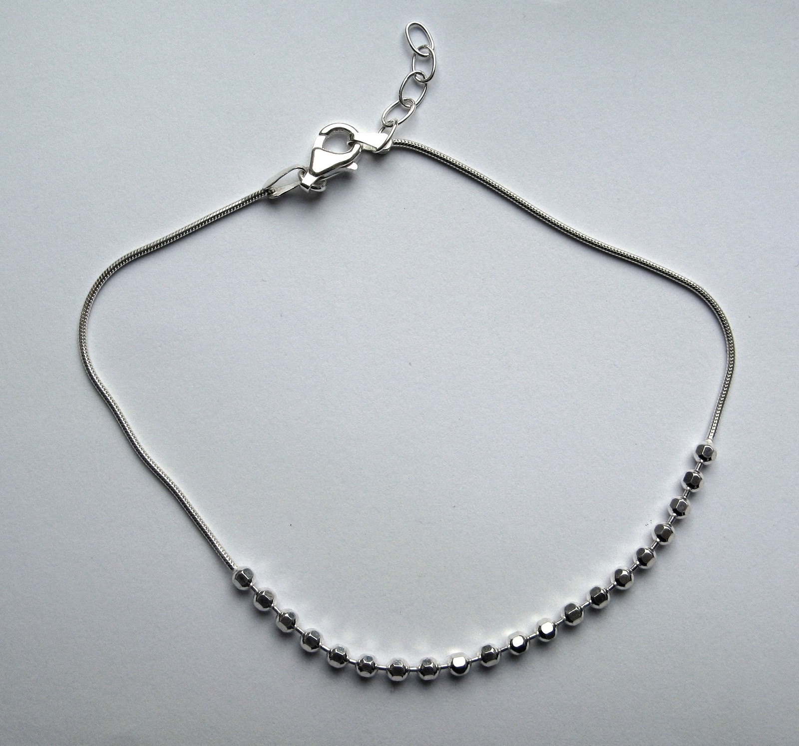 10 inch 25cm Sterling Silver snake chain Anklet with Faceted Beads 3.8g