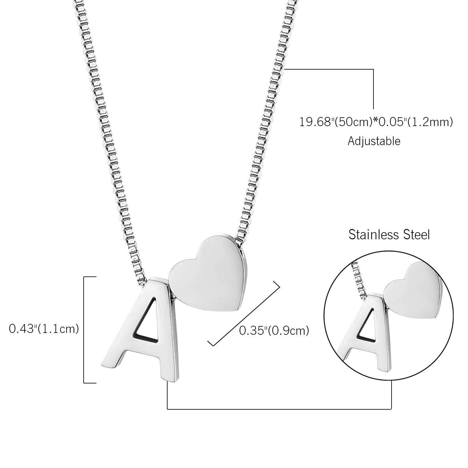 Women Stainless Steel A-Z 26 Glossy Letters Pendant Alphabet Adjustable Necklace