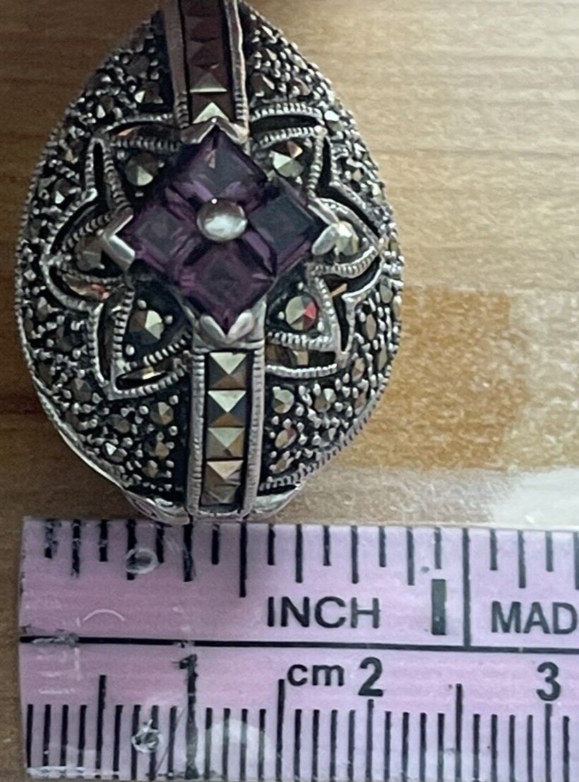 Vintage Sterling Silver 925 Poison Pill Box Locket Pendant Marcasite Stamped I5