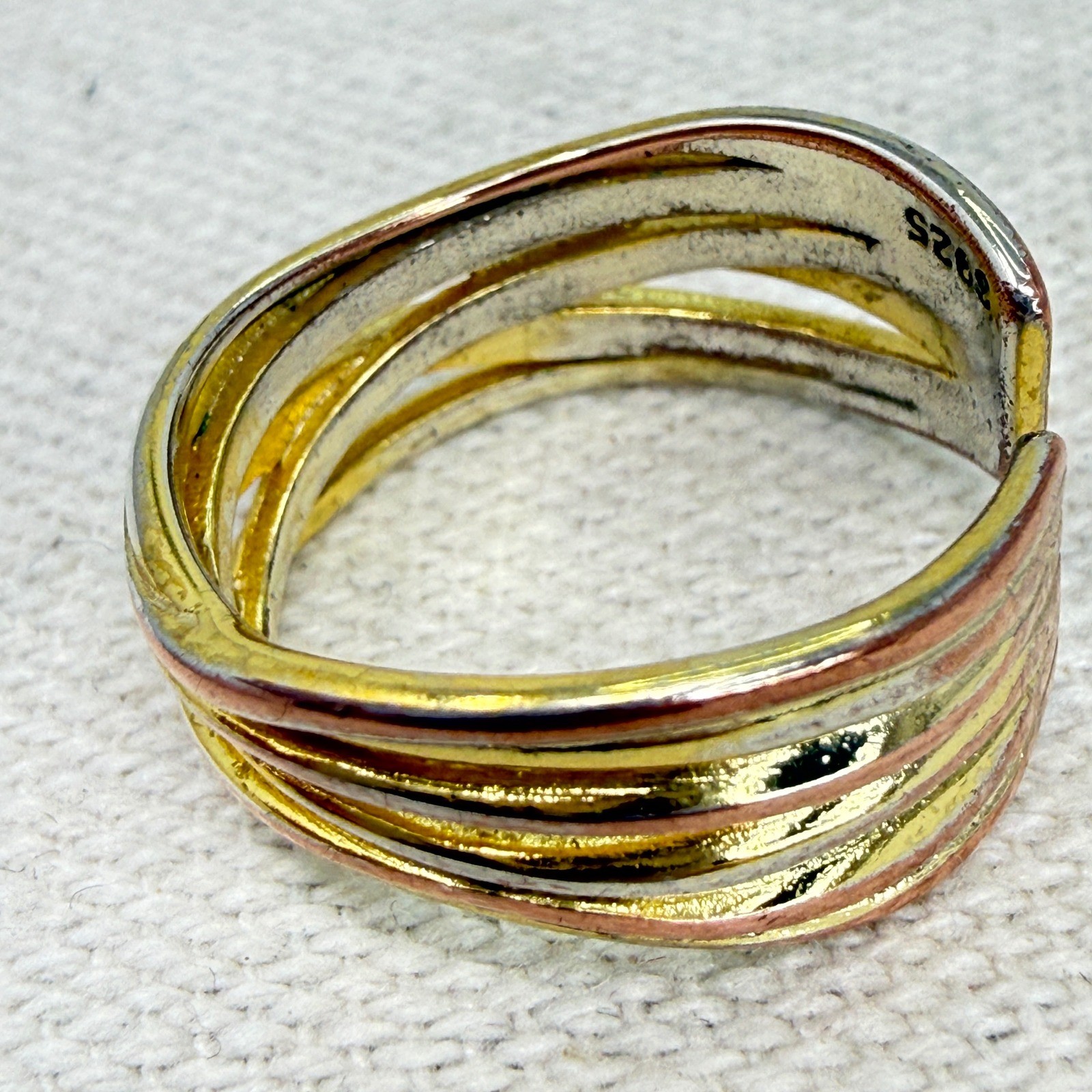 Sterling Silver Tri Color Multi Band Adjustable Wrap Ring Mixed Metal Modernist
