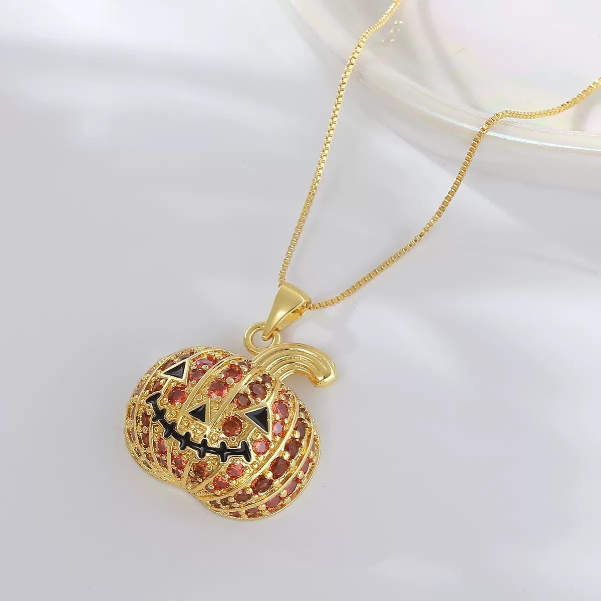 Halloween Pumpkin Pendant Necklace with Bag Chain Gold Plated Jewelry Gift