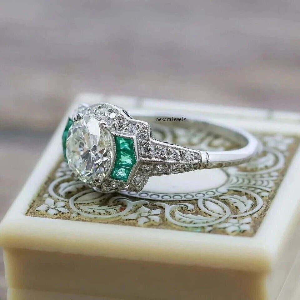 2.15Ct Art Deco Style Lab Created Diamond Engagement Gift 14K White Gold FN Ring