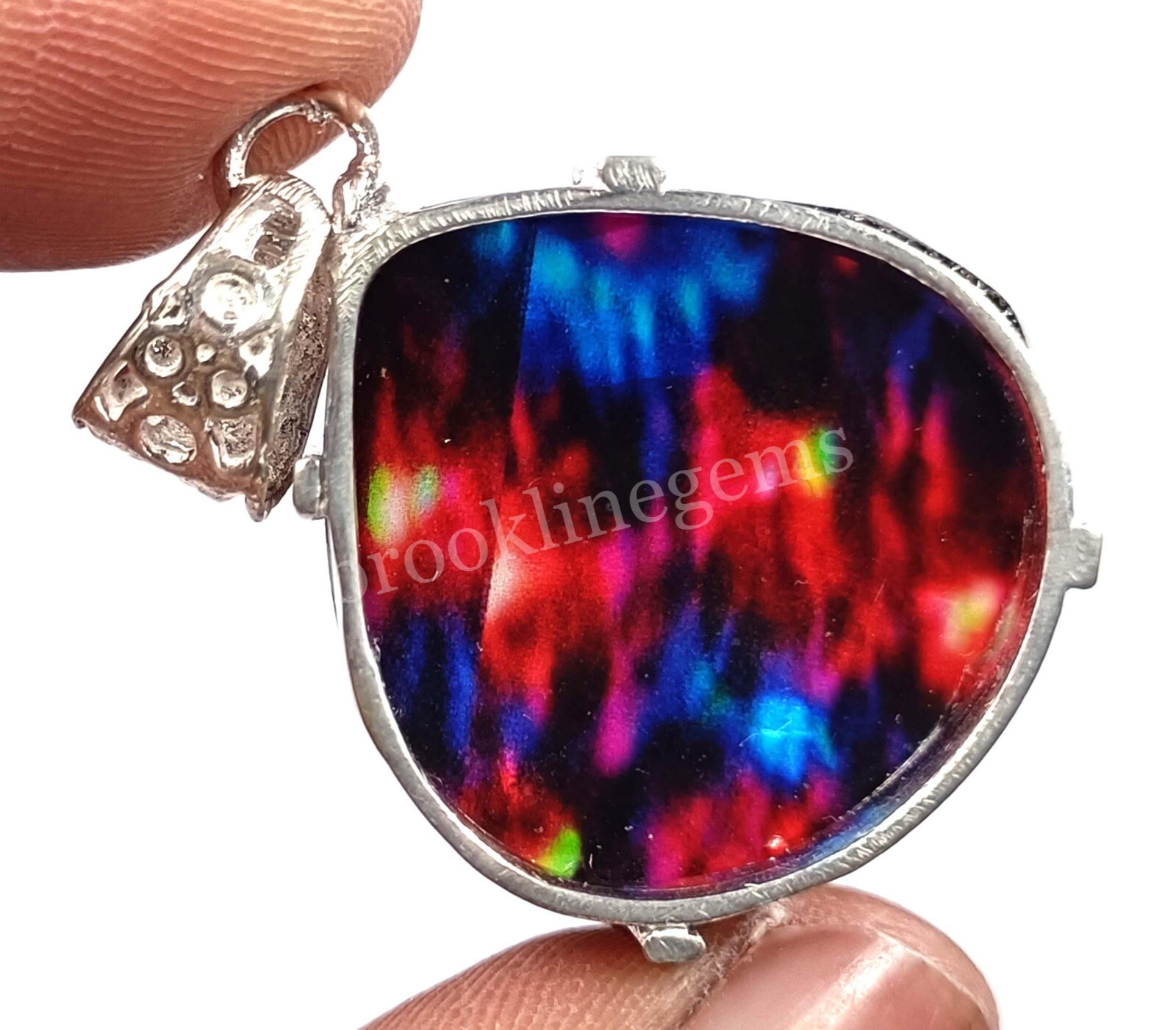 74.65 Ct Pear Natural Ammolite Opal Doublet 925 Silver Pendant EGL Gems 5FRD