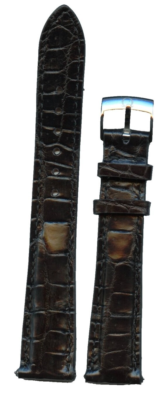 Black Genuine Alligator Watch Strap 16mm, 17mm, 18mm, 19mm & Steel Omega Buckle