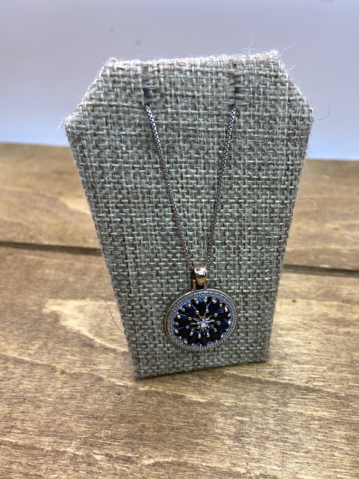 Vintage Ross Simons Black Spinel Two-Tone Sterling Silver Pendant Necklace 20”