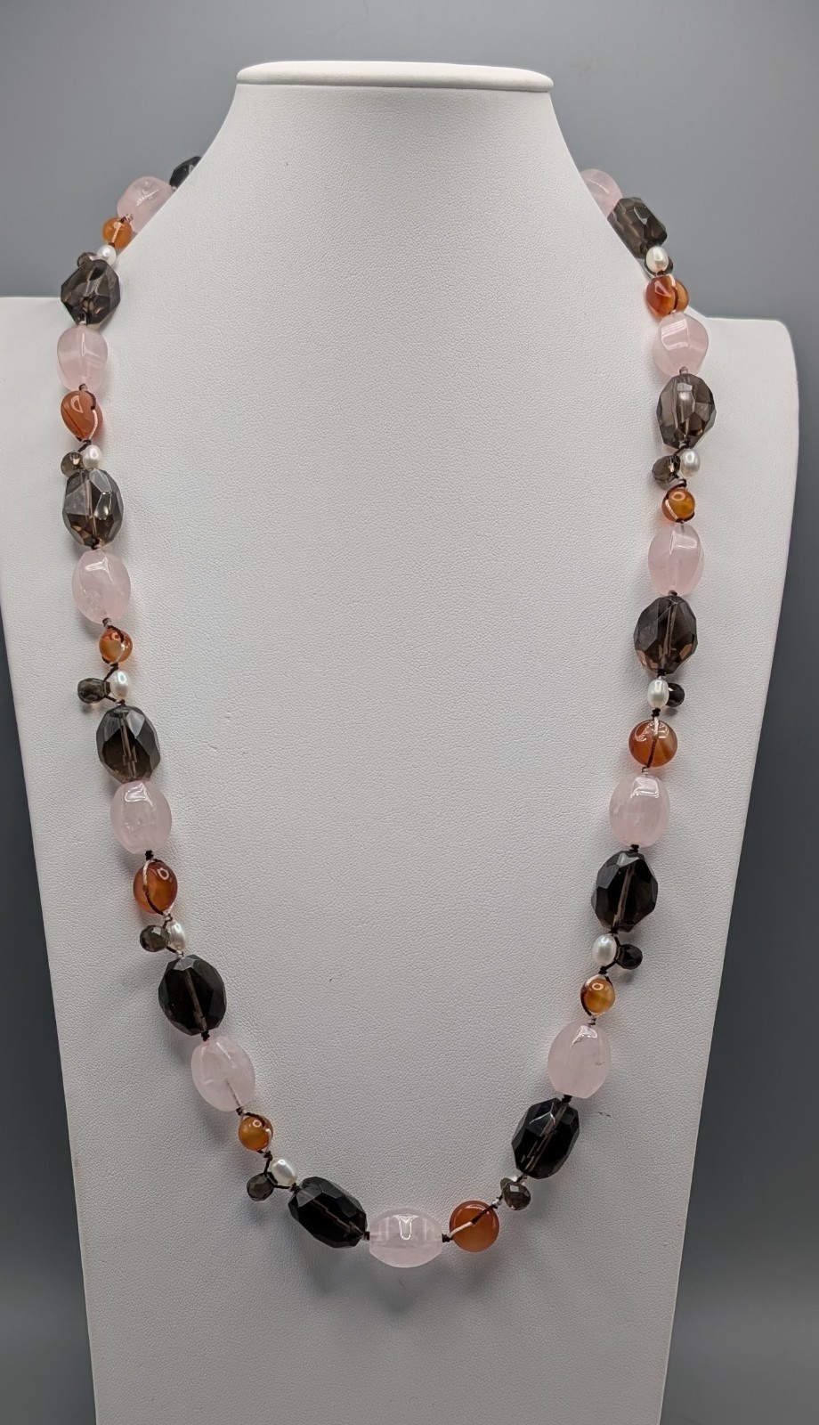 JAI John Hardy 925 Sterling Rose Quartz Smoky Quartz Carnelian Necklace