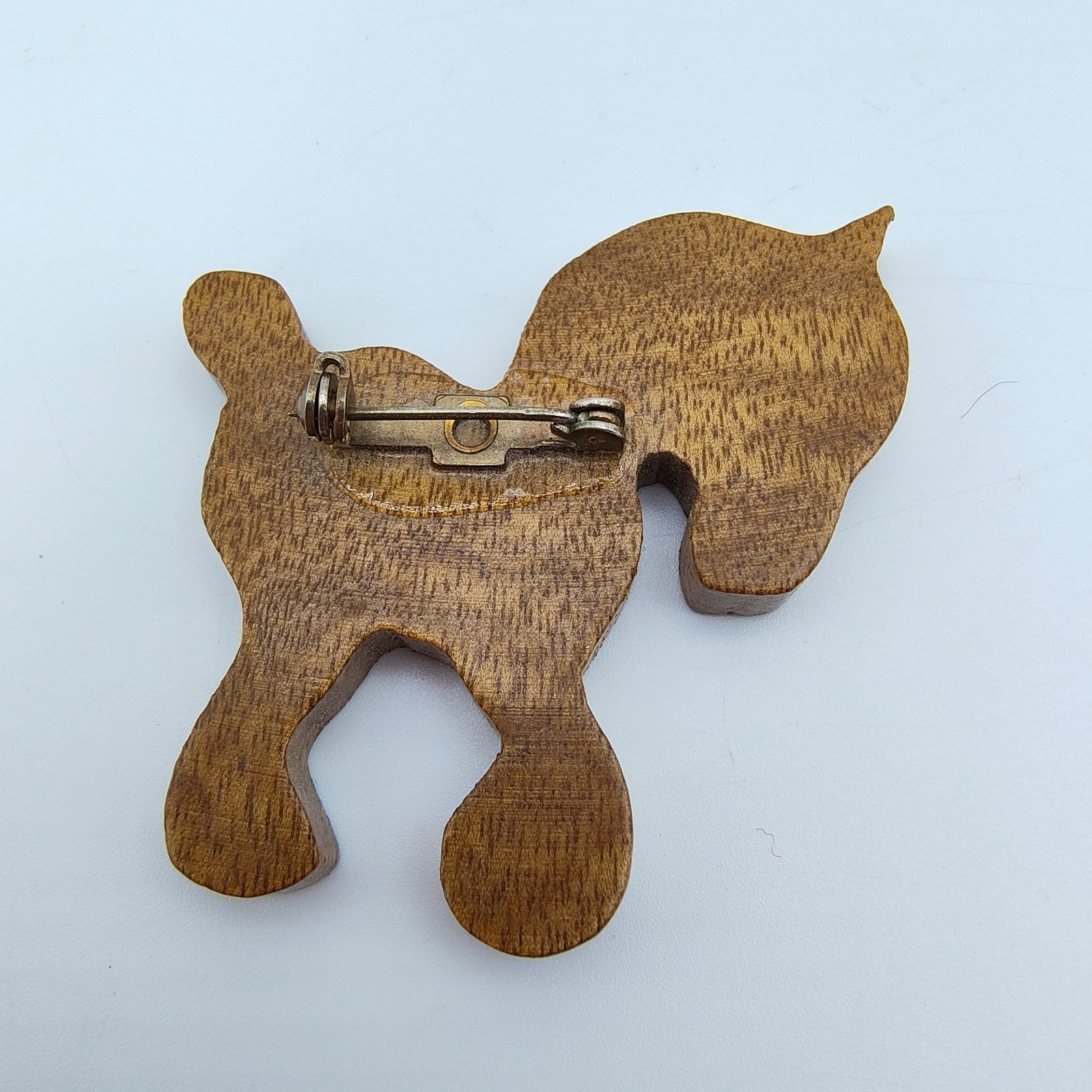 Vintage Horse Brooch Handmade Wooden Western Folk Art Pony Equestrian Zodiac