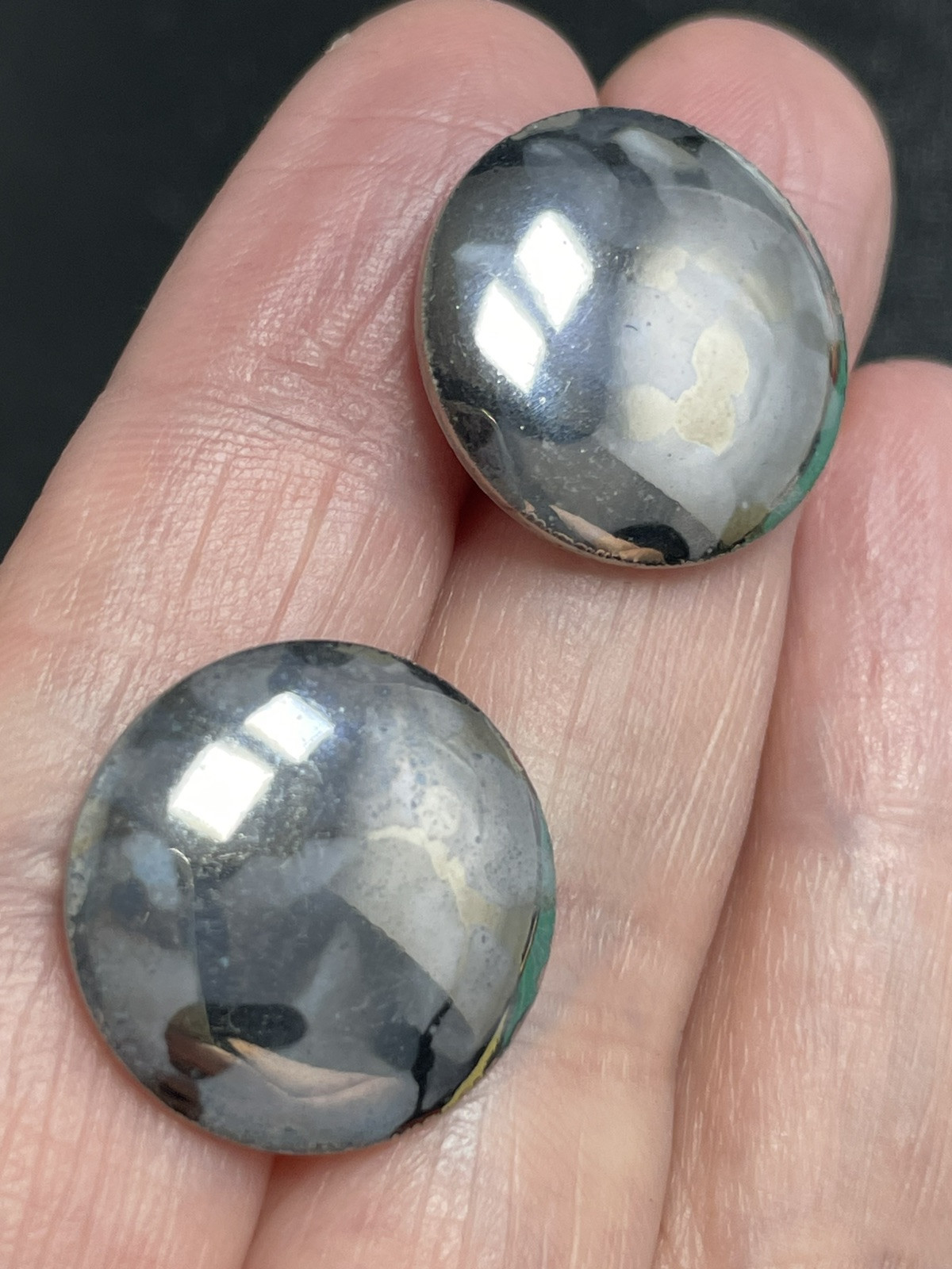 Vintage Ceramic Round Silver Enameled Earrings