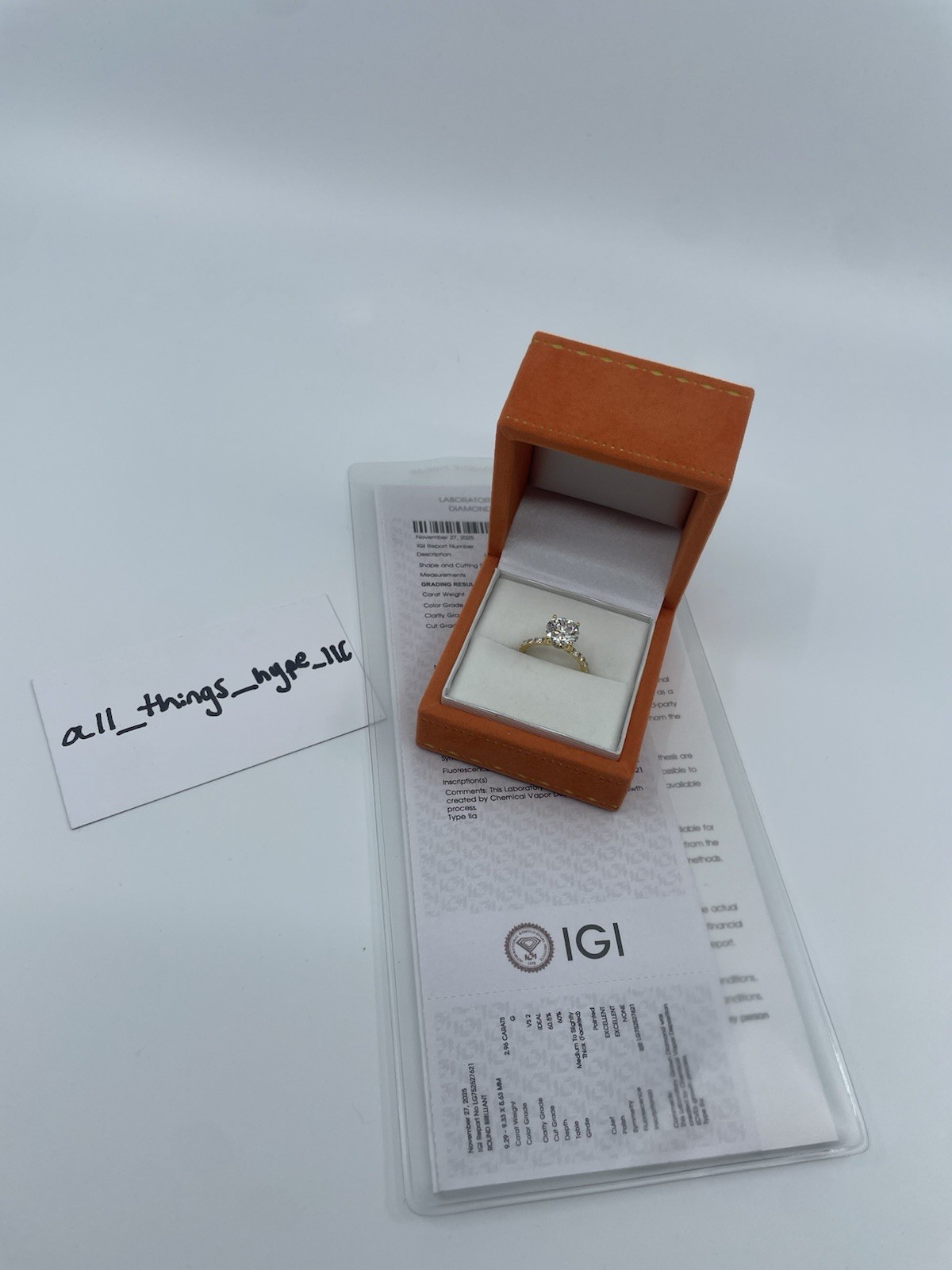 2.96Ct IGI Cert Lab Diamond Engagement Ring 3.46CTW Hidden Halo Plated Silver