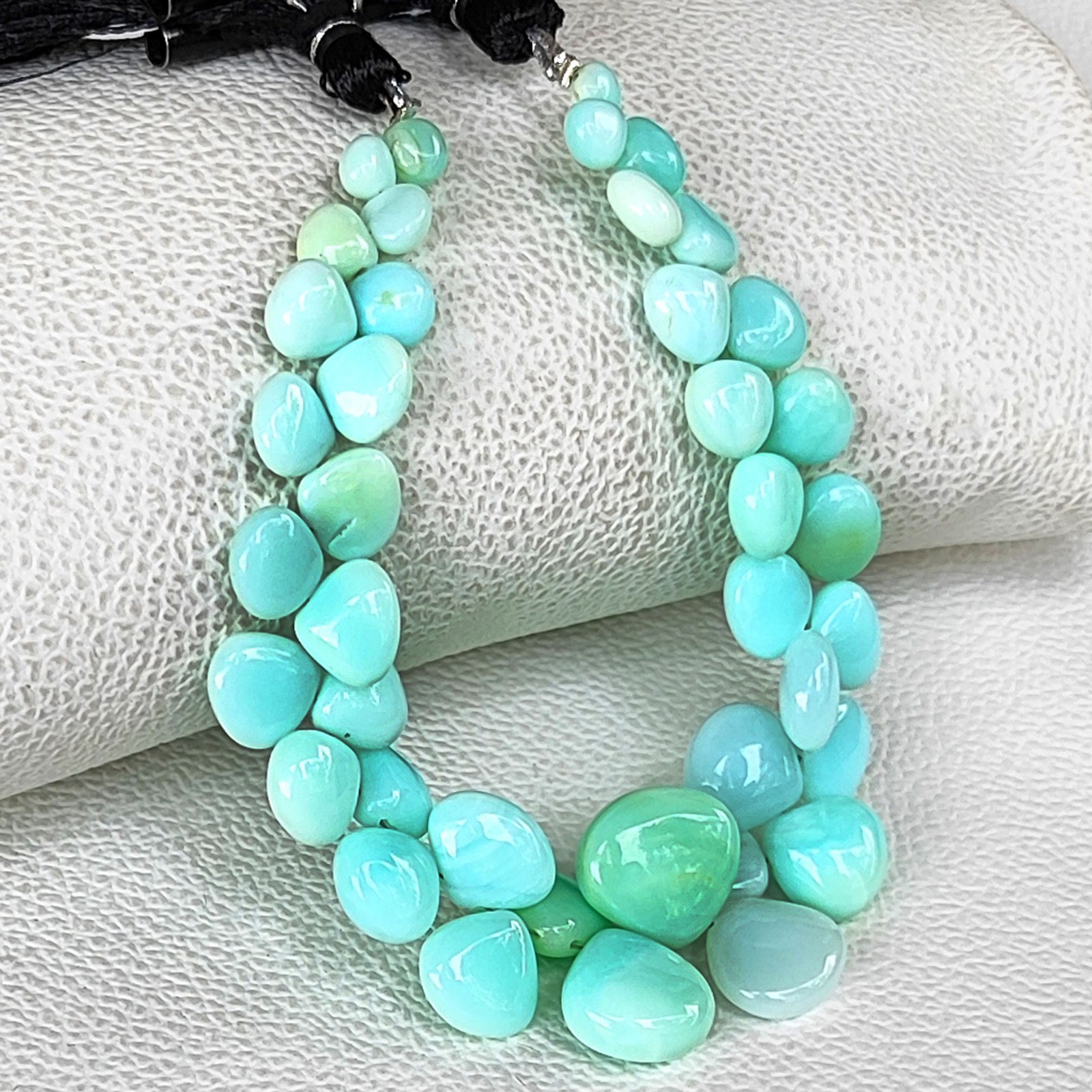 Blue Opal Heart Beads 7-14mm Smooth Peruvian Gemstone 7″ Strand DIY Jewelry