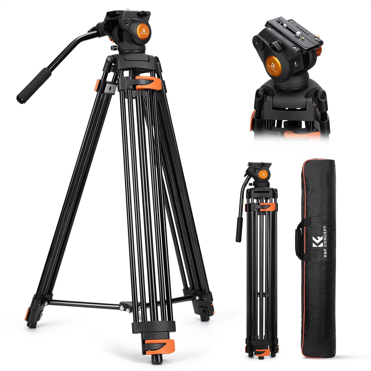 80″ Video Tripod with Fluid Head | Heavy Duty Aluminum Tripod, Smooth Damping, Q