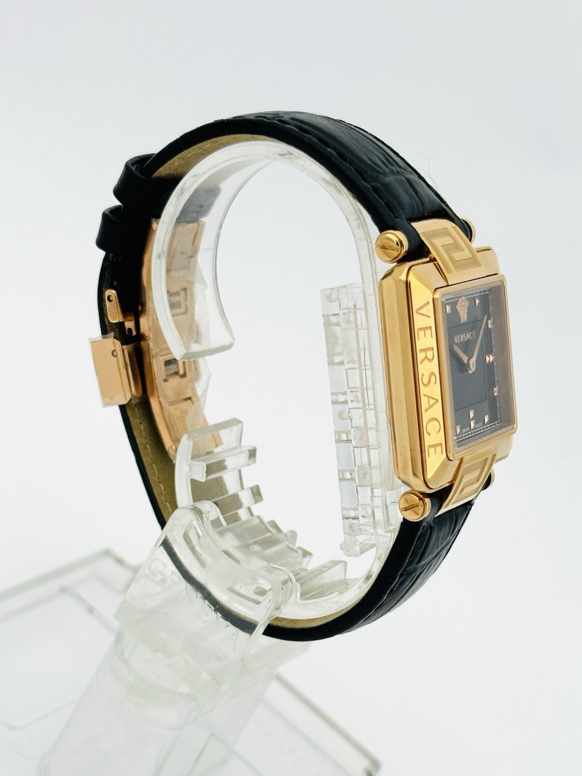 Versace Women’s 88Q80SD008S009 Rêve Carré Diamonds Black Leather Strap Watch 88Q