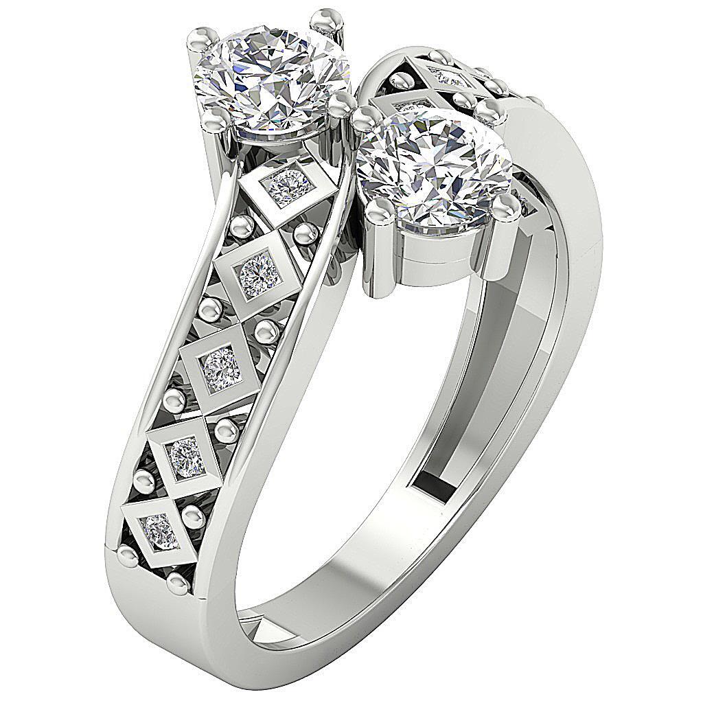 Forever Us Two Stone Lab Grown Diamond Solitaire Ring VS F 1.15Ct 14K Solid Gold
