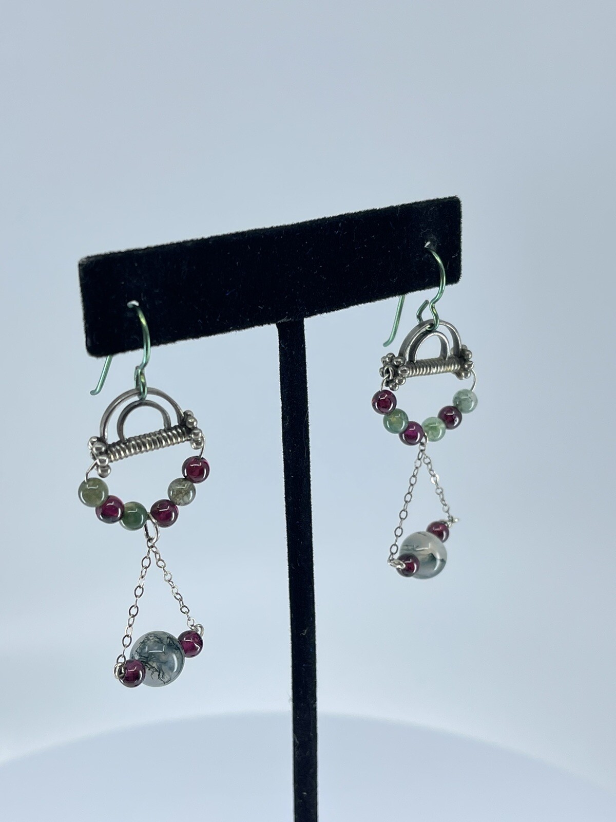 Sterling Silver Dangle pierced Earrings small lightweight round polished stones
