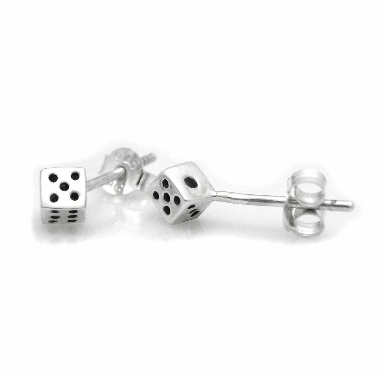 Sterling Silver Dice Post Earrings, 3.5mm