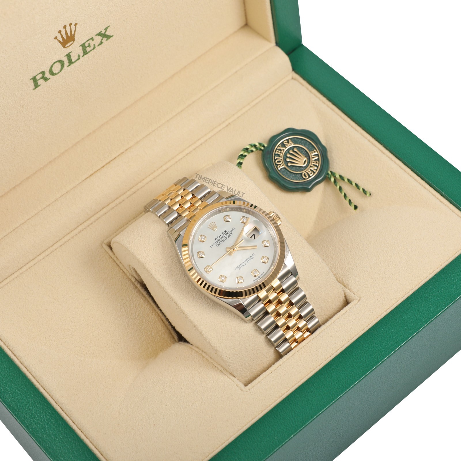 Rolex Datejust 126233 Steel & 18k Gold 36mm Jubilee White MOP Diamond Dial B&P