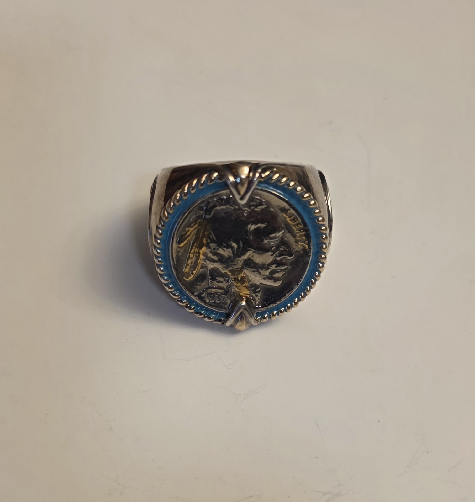 BGE 1937 Buffalo Indian Head Nickel Coin Sterling Silver 925 Signe Ring Size 11