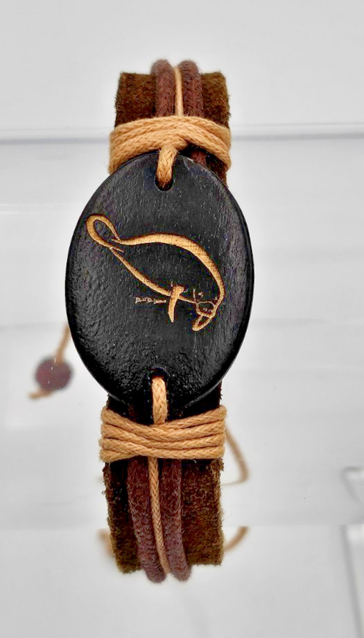 Adjustable Leather Cord Bracelet Engraved Manatee Wood Medallion Boho