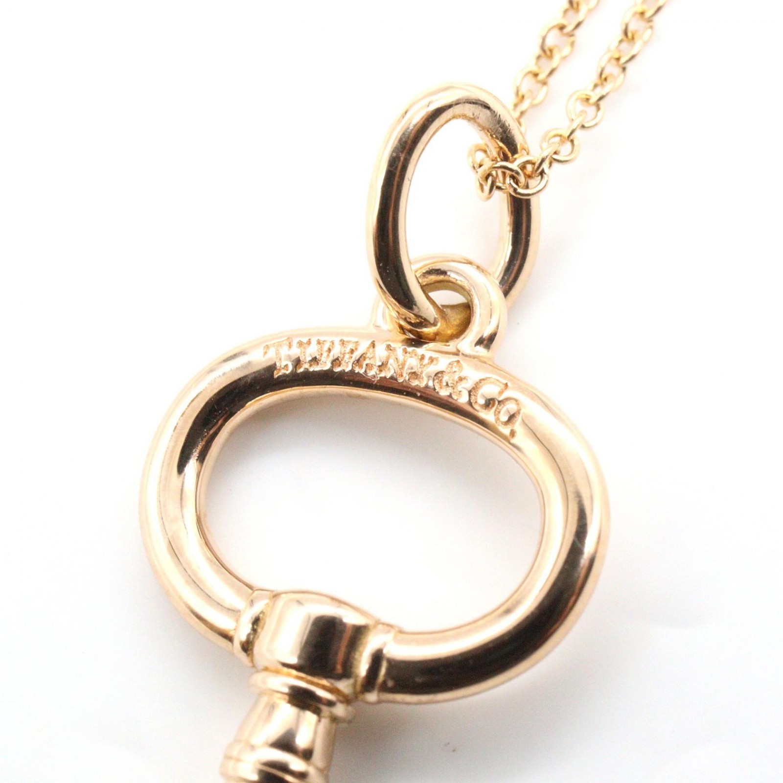 TIFFANY＆CO Oval Key Necklace Pendant 51cm 18KRG Pink Rose Gold Used Women