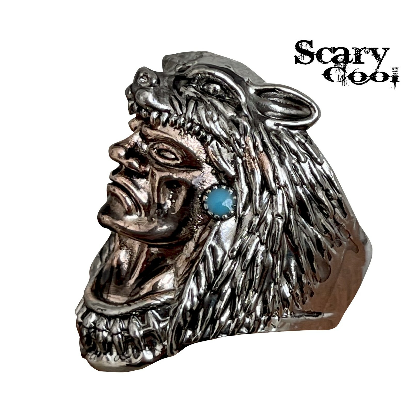 New Indian Head Wolf Chief Gothic Biker Silver Mens Ring