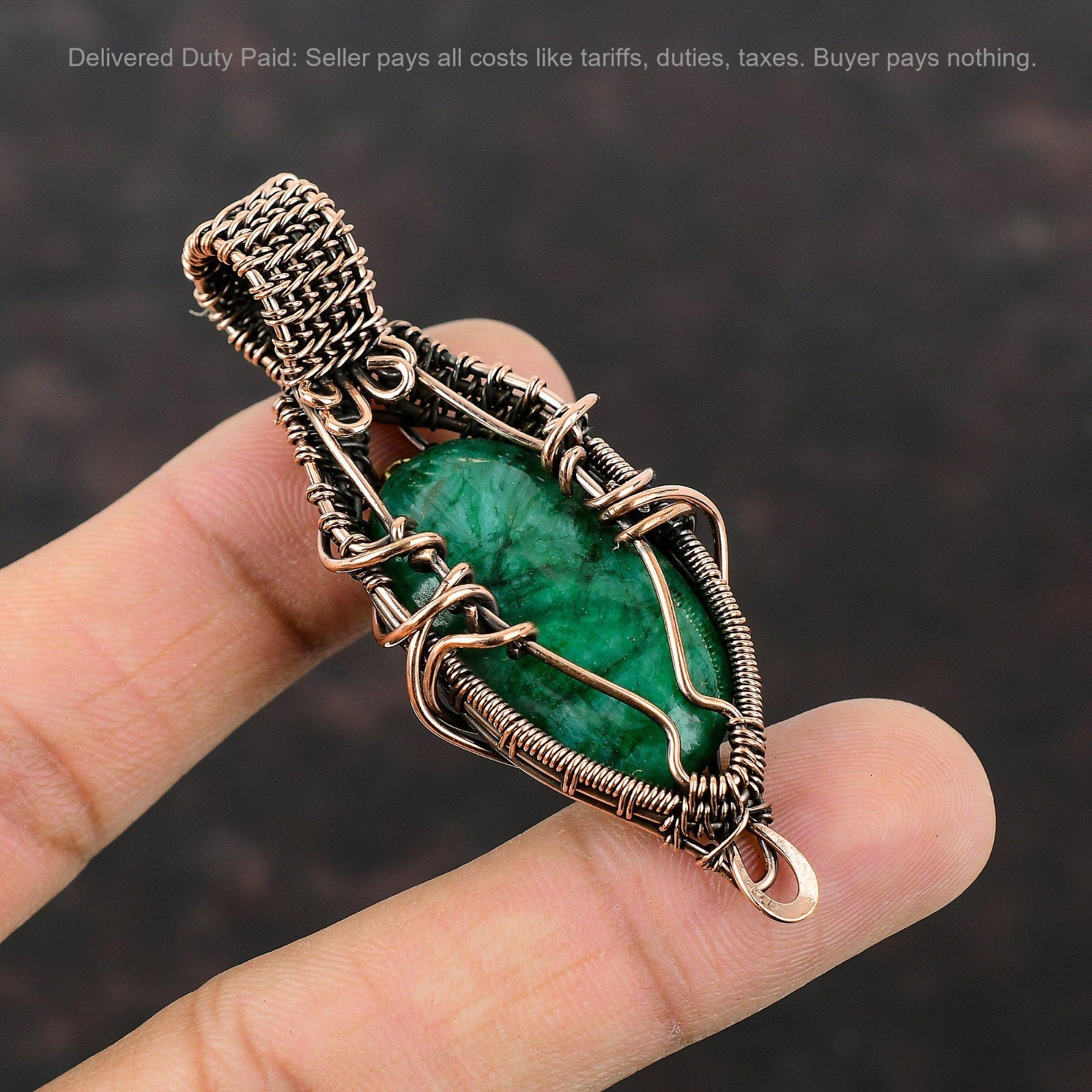 Faceted Zambian Emrald Stone Wife Wire Wrapped Birthday Pendant Jewelry Copper