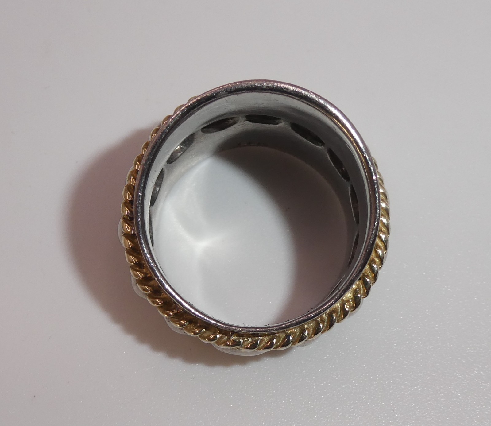 Chapel Zenray NF 925 Sterling Silver Wide Band Ring Rope Bead Gold Two Tone 7.5