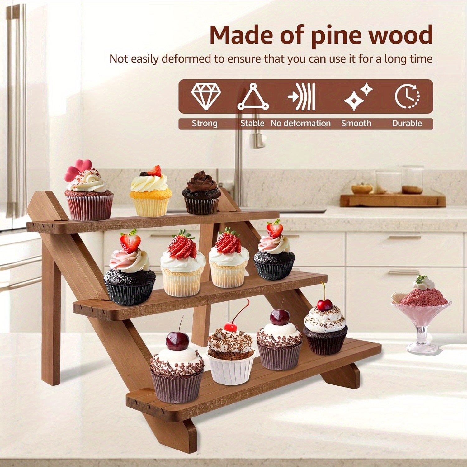 2pcs 4 Layers Wooden Cake Display Rack, Stepped Cupcake Rack