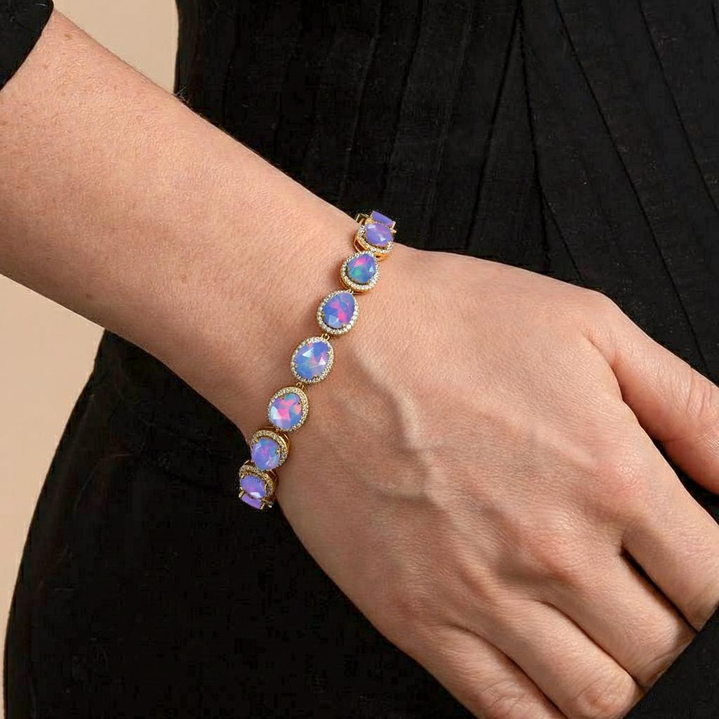 Lavender Fire Opal Faceted Unshape Stone Tennis Bracelet, AAA Opal Gemstone