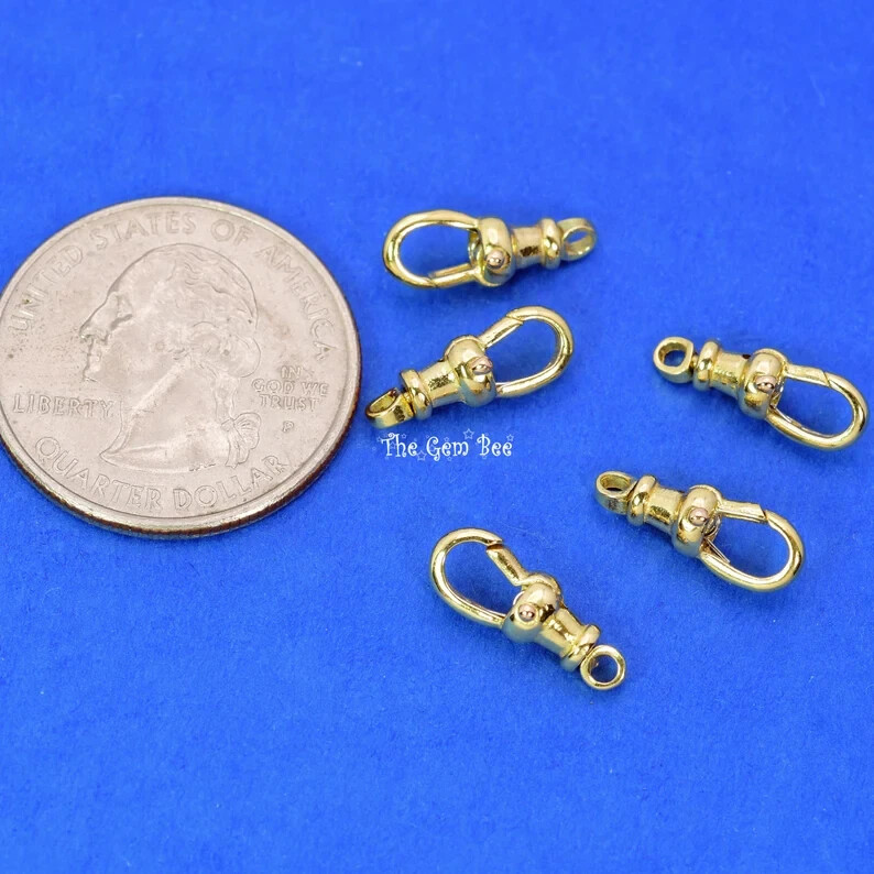 5.3mmx14.5mm Small 18k Solid Yellow Gold Swivel Push Lock Dog Clip Antique Clasp