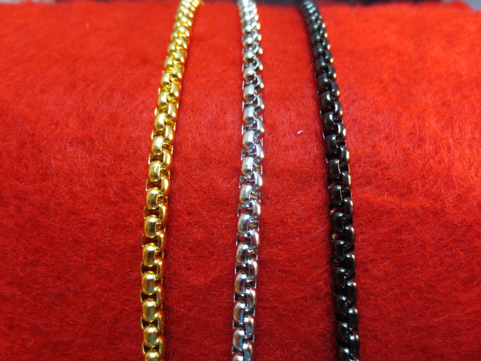 16″-60″ 4MM GOLD-SILVER-BLACK PLATED STAINLESS STEEL SMOOTH BOX ROPE CHAIN