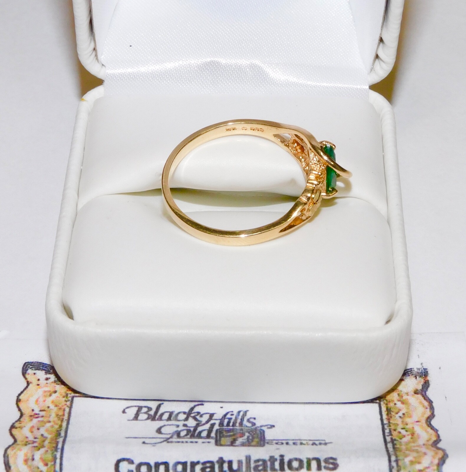 Black Hills Gold 10k Marquise Lab Created Emerald Leaves Ring Size 7