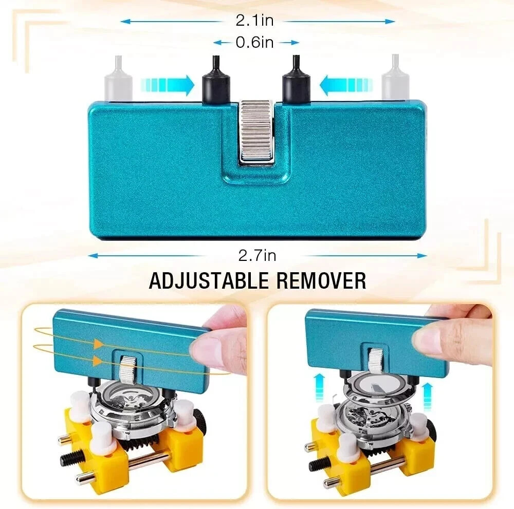 Adjustable Rectangle Watch Back Case Cover Opener Pin Remover Wrench Repair Kit