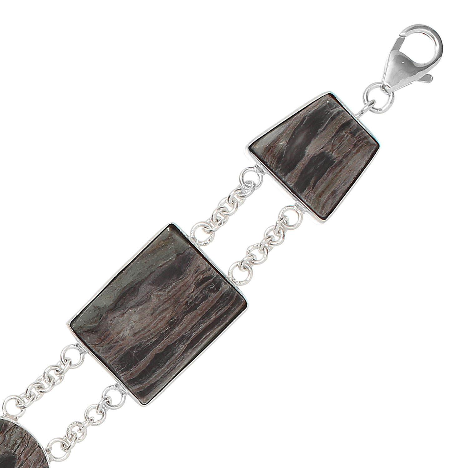Ladies Bracelet Real Silver 925 Sterling with Landscape Jasper 18-23cm Long