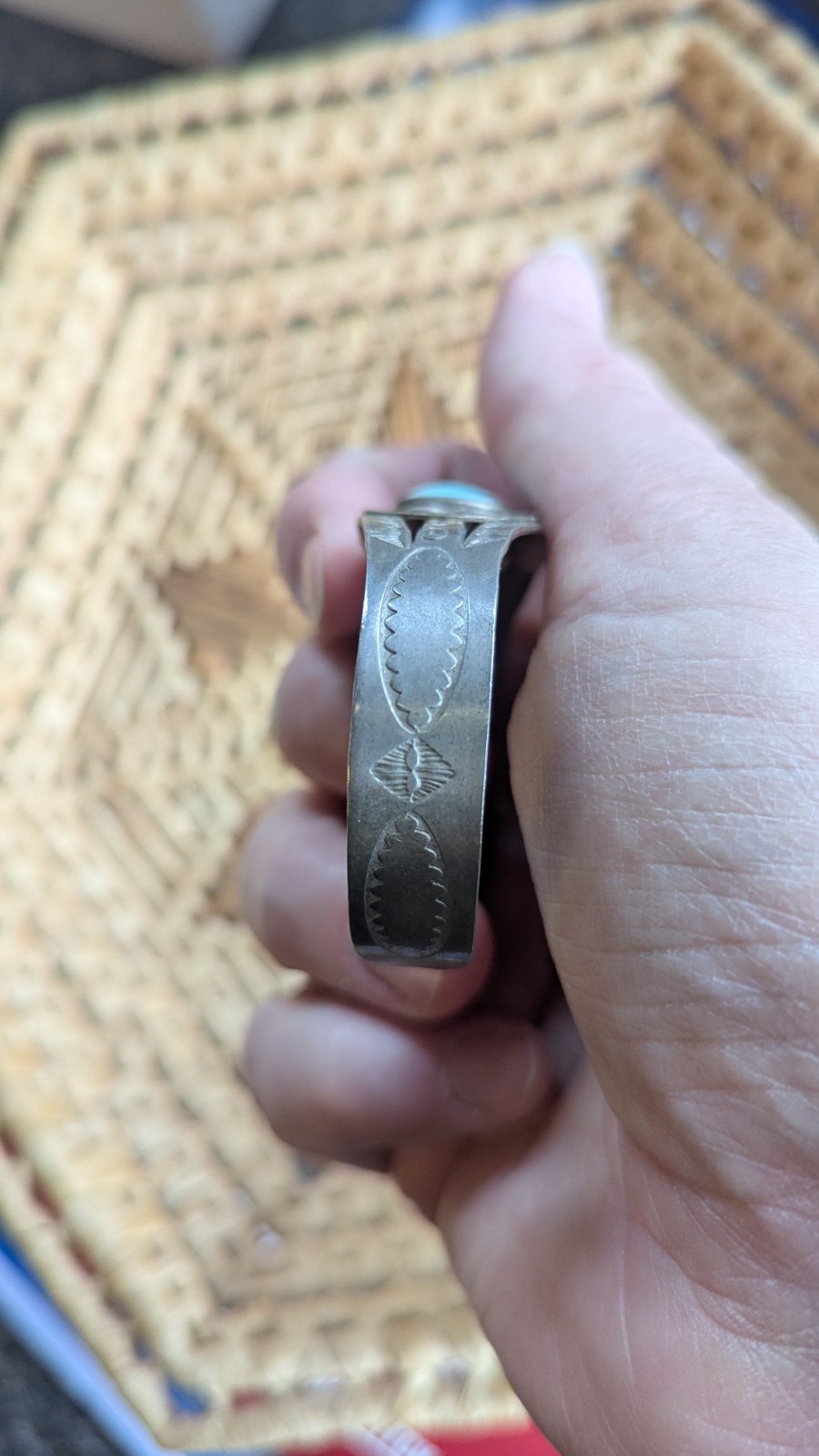 Vtg Fred Harvey Era Sterling Silver Native Turquoise Cuff 7″