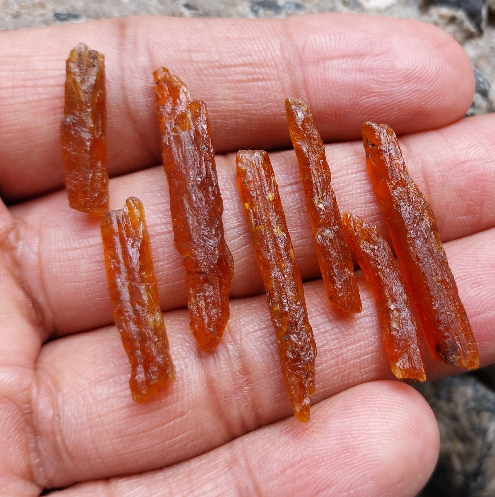 31 Carat 17 to 35 MM Natural Orange Kyanite Crystal Raw Rough Pencil 9 Piece Lot