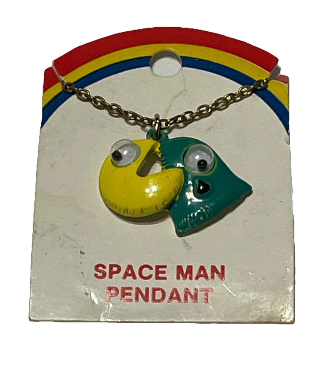Googly Eye PAC-MAN Spaceman & Ghost Pendant Necklace Yellow & Green NOS