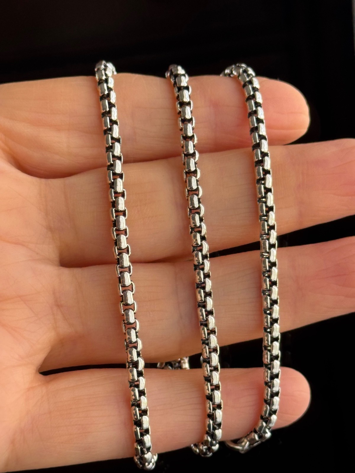 925 Sterling Silver Oxidized Round Box Chain (3.7mm Heavy )