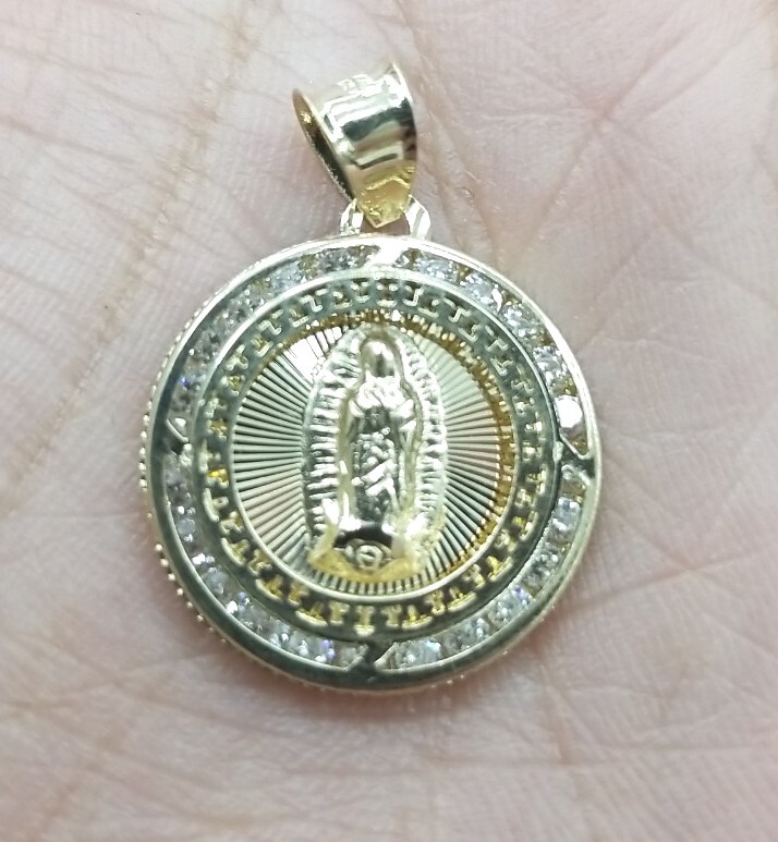10KT Virgin Mary pendant Real Yellow Gold Diamond cut 2.5mm Bail, 1.45 GRM