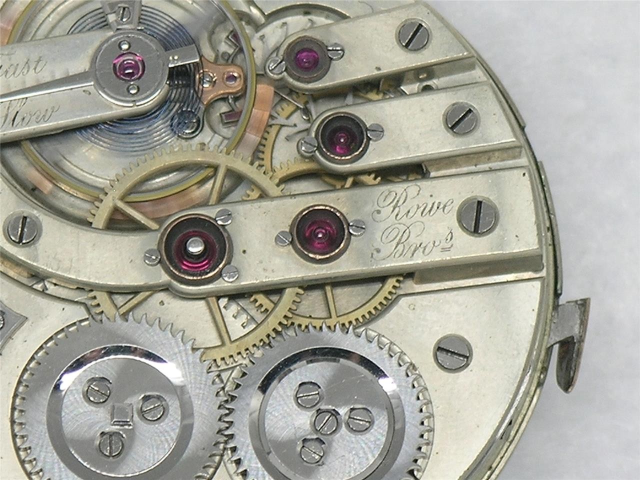 ANTIQUE 43MM ROWE BROS, CHICAGO 21 JEWEL SWISS LECOULTRE BRIDGE MOVEMENT & DIAL