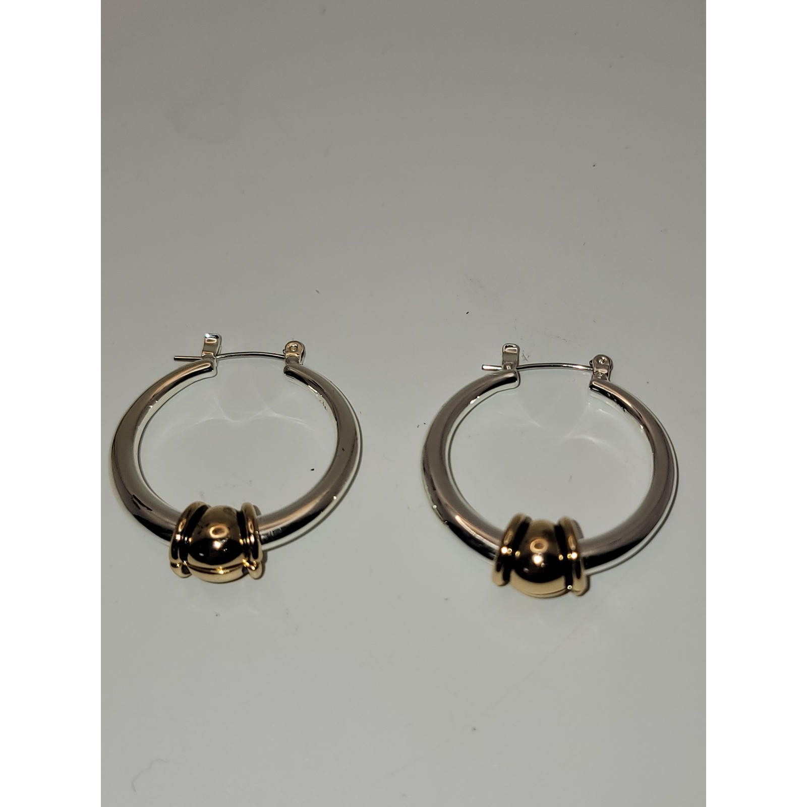 Two Tone Silver and Gold Hoop Earrings with Latch Back J445