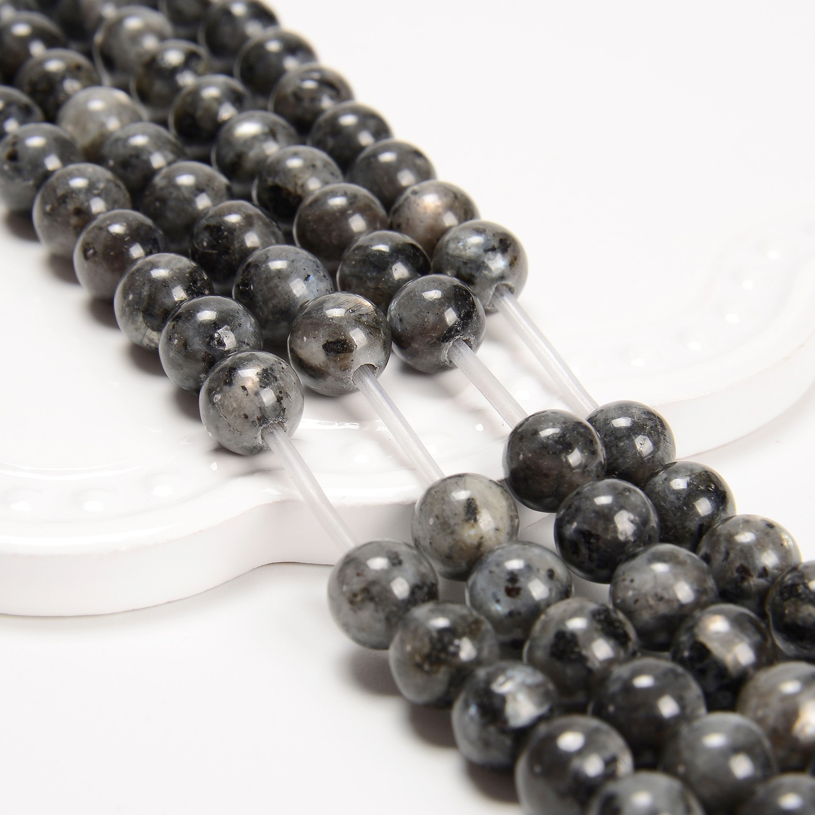 2.0mm Hole Larvikite Labradorite Smooth Round Beads 6mm 8mm 10mm 15.5″ Strand