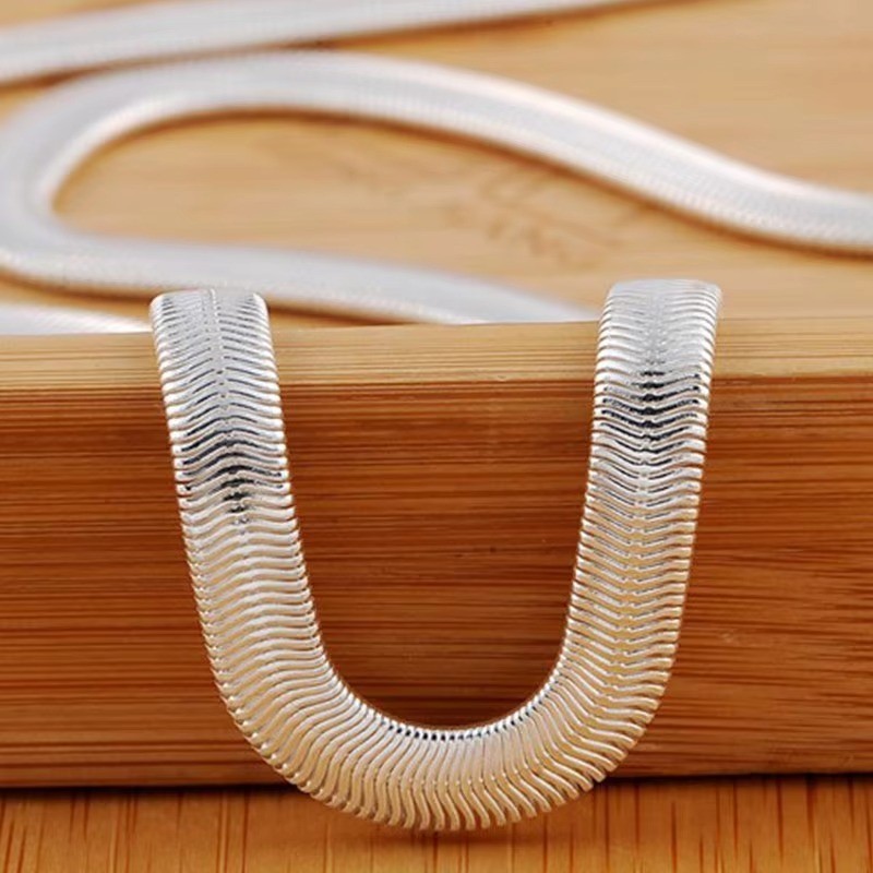 925 Sterling Silver 6mm Flat Snake Chain Necklace For Women Man