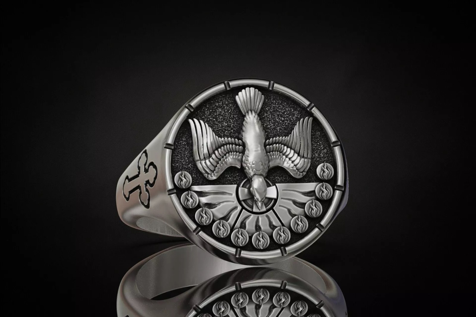 Oxidized Men’s Holy Spirit Dove Pentecost 925 Sterling Silver Statement Rings