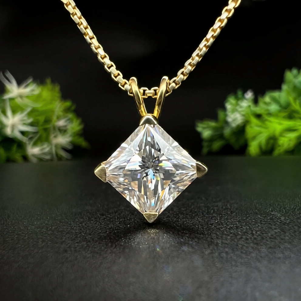 RARE 14.50 Ct Certified Princess Cut White Diamond Pendant-925 Silver